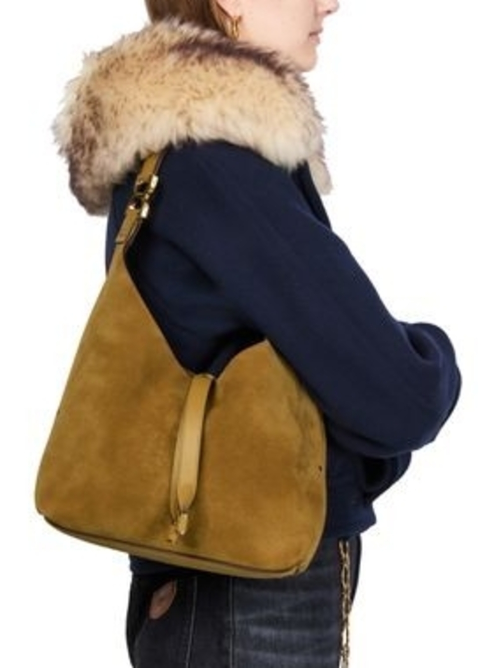 Chloe Suede Calfskin Small Marcie Hobo Bag Gold Khaki